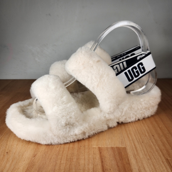 UGG Shoes - UGG Oh Yeah Slippers Women's 9 White Sheepskin Fuzzy Slides Sandals Shoes